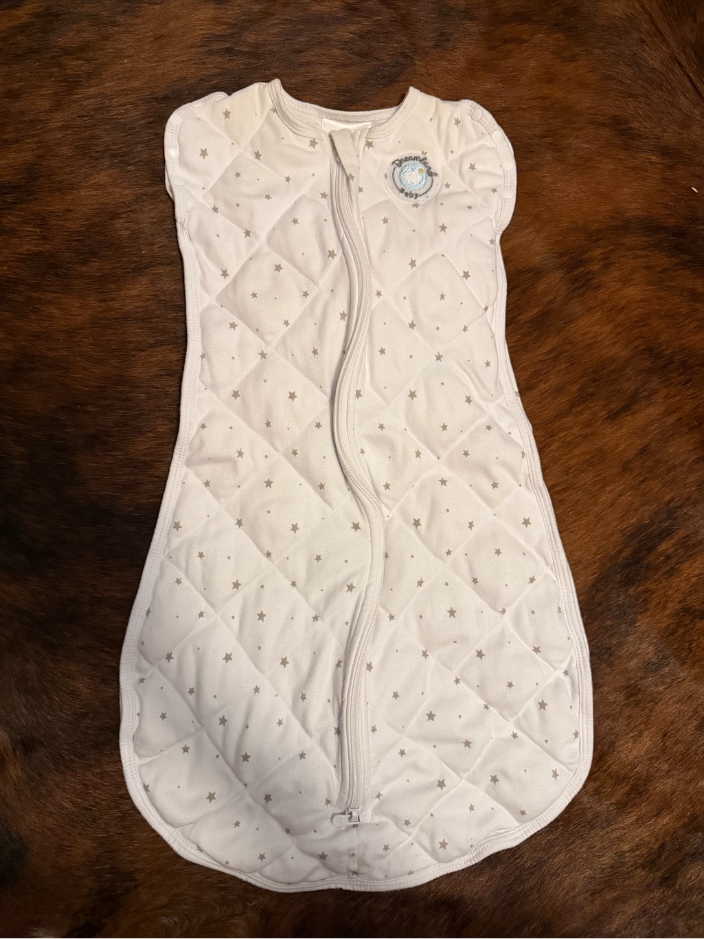 Quilted Cream Star Baby Sleep Sack With Front Zipper